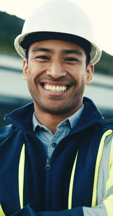 Face, man and engineer at site for construction, inspector and leadership for Stock Footage 345552842
