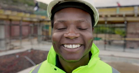 Face, man and happy on site for construction supervision, renovation project or Stock Footage 337633510