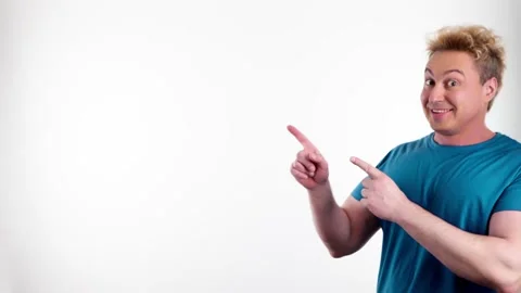 Face, man and pointing to mockup. Advertising, branding, guy male mock up Stock-Footage 237694004