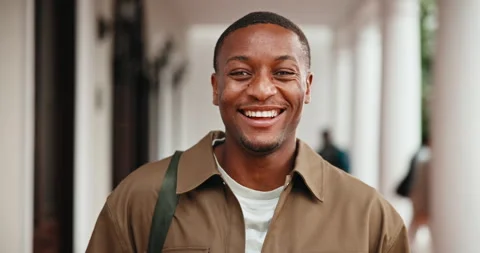 Face, man and student at college with smile, exchange program and scholarship Stock-Footage 346300144