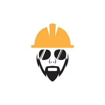 Face man beard contractor with helmet logo design vector graphic symbol ico.. Stock Illustration