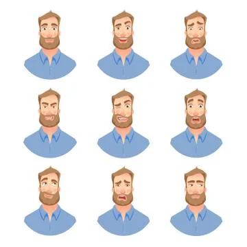 Face of man with beard -set Stock Illustration