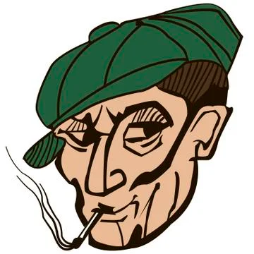 Face of a man in a cap and with a cigarette Stock Illustration