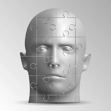 The face of a man consisting of a puzzle. Vector illustration of a logical ta Stock Illustration