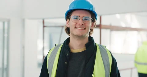 Face, man or laugh in construction for site operations, workforce supervision or Stock Footage 341461688