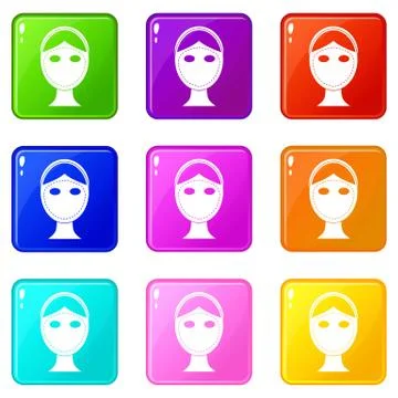 Face marked out for cosmetic surgery icons 9 set Stock Illustration