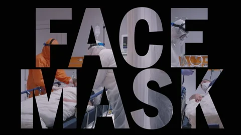 FACE MASK 2D Text With Footage From Quarantine Hospital Room In The Background Stock Footage 142364108
