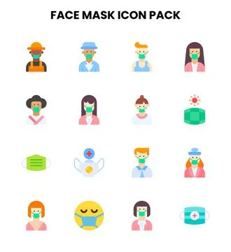 Face Mask Flat Scalable Icons Pack Stock Illustration