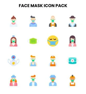 Face Mask Flat Scalable Icons Pack Stock Illustration