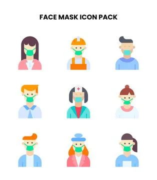 Face Mask Flat Vector Icons Pack Stock Illustration