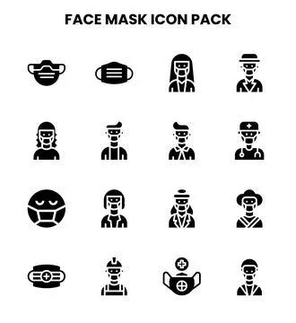 Face Mask Glyph Icons Pack Stock Illustration