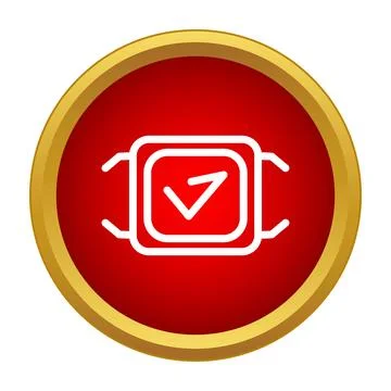 Face mask icon with checkmark in red circle Stock Illustration