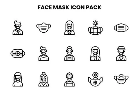 Face Mask Line Collection Icons Pack Stock Illustration