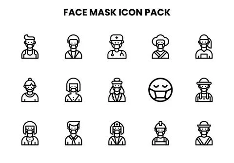Face Mask Line Graphics Icons Pack Stock Illustration