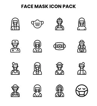 Face Mask Line Set Icons Pack Stock Illustration