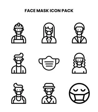 Face Mask Line Vector Icons Pack 스톡 일러스트