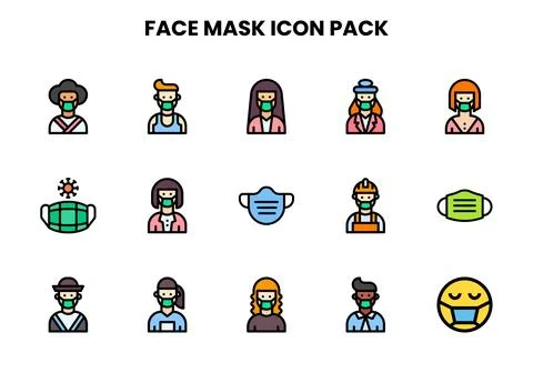 Face Mask Lineal Color Vector Icons Pack Stock Illustration
