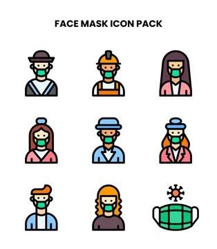 Face Mask Lineal Color Vector Icons Pack Stock Illustration