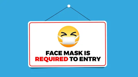 Face Mask is Required to Entry. Warning Sign Poster with Yellow Emoticon Stock Footage 141938084