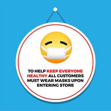 Face Mask is Required to Entry. Warning Sign Poster with Yellow Emoticon Stock Illustration
