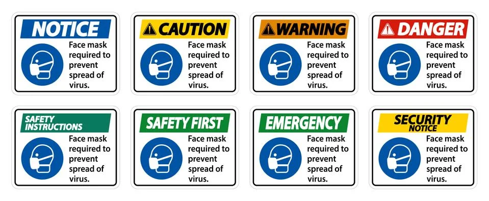 Face mask required to prevent spread of virus sign on white background Stock Illustration