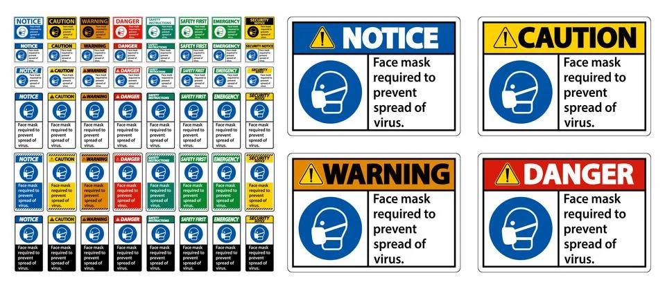 Face mask required to prevent spread of virus sign on white background Stock Illustration