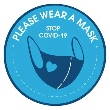 A face mask is required. Sticker round social distance. Stop Covid-19. Stock Illustration