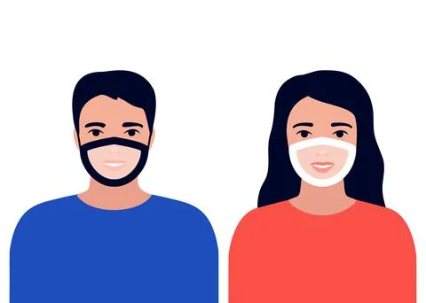 Face mask with transparent window for man and woman. Focus on eyes to underst Stock Illustration