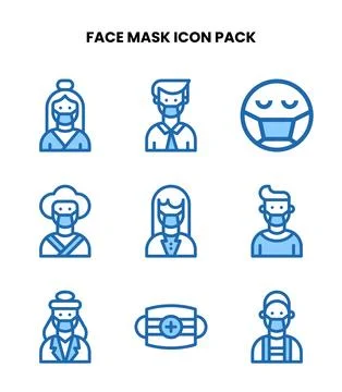 Face Mask Two Colour Bundle Icons Pack Stock Illustration