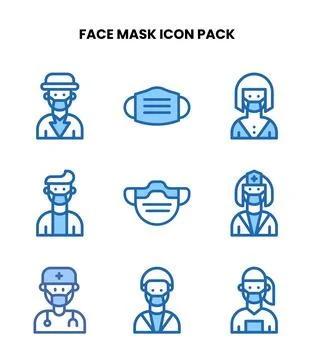 Face Mask Two Colour Collection Icons Pack Stock Illustration