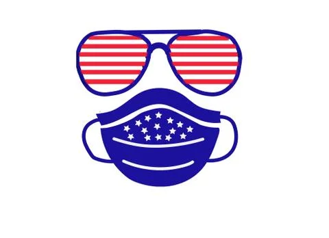 A face mask in US flag colored with sunglasses of usa on independence day Stock Illustration