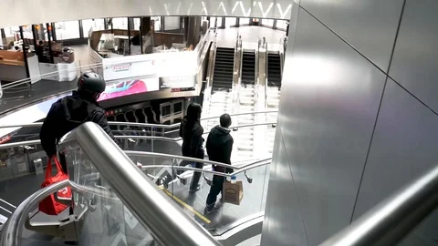 Face Masked Customers Walking Down Stairs Food Takeout Pickup Only COVID19 Stock-Footage 128661738