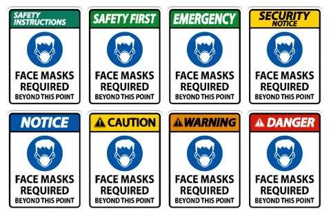 Face Masks Required Beyond This Point Sign Isolate On White Background Stock Illustration