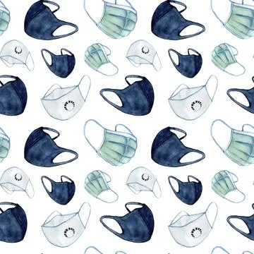 Face masks on white pattern Stock Illustration