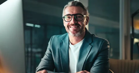 Face, mature man and computer with smile for coding, programing and software Stock Footage 301367941