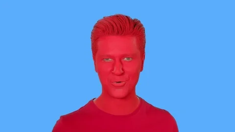 The face of men painted with red paint Stock Footage 107848808