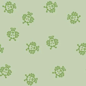 Face monster funny line vector seamless pattern Stock Illustration