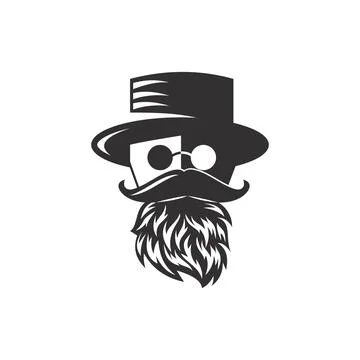 The face of an old man with glasses, a black hat, with a beard and mustache l Stock Illustration