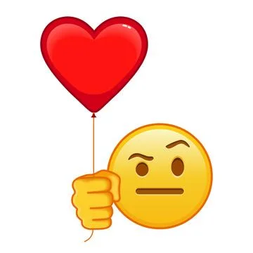 Face with one eyebrow raised with red heart baloon Large size of yellow emo.. Stock-Illustration