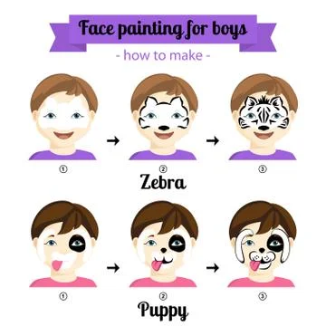 Face painting boys, third set. Stock Illustration