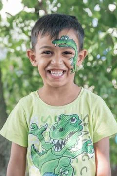 Face Painting Little Boy crocodile Stock Photos