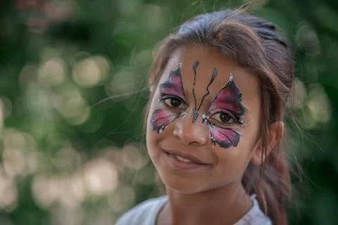 Face Painting Little Girl Butterfly Stock Photos