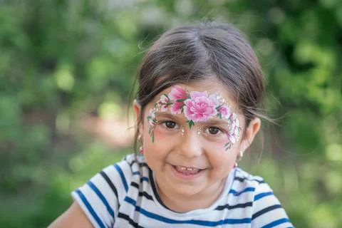 Face Painting Little Girl Flowers Stock Photos