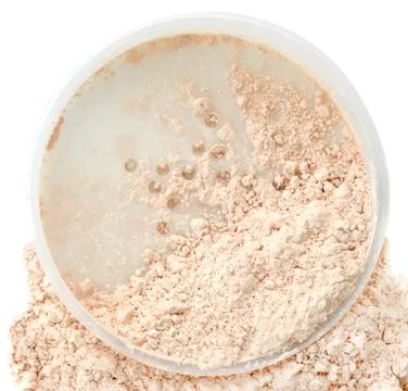 Face powder on white background close up Stock Photos