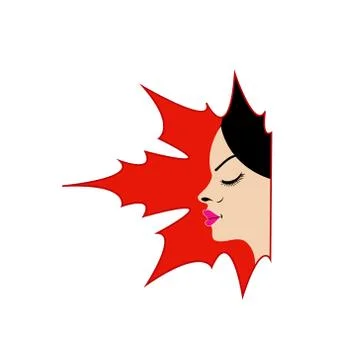 	Face of a pretty lady in a maple leaf- logo for ladies services Stock Illustration