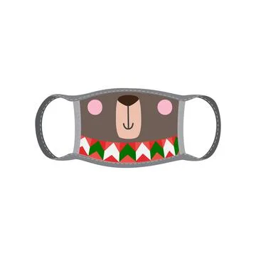 Face protection mask with bear face, flat cartoon vector illustration isolated. Stock Illustration
