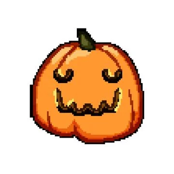 Face pumpkin halloween character pixel art vector illustration 库存插图
