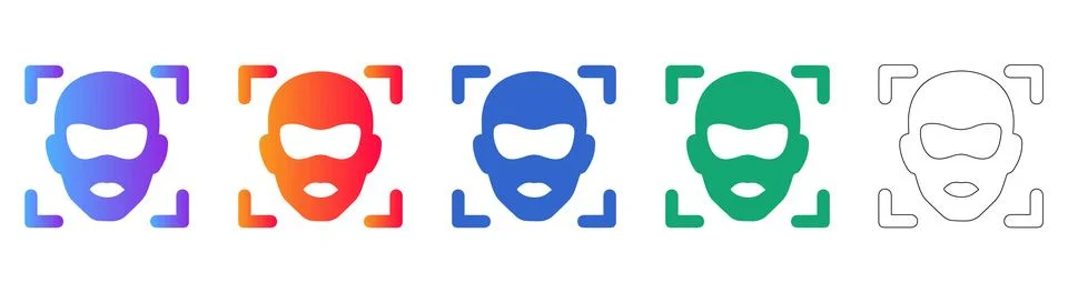 Face Recognition and Biometric Security Icon Set Stock Illustration