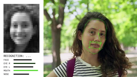 Face recognition and detection technology using AI and algorithm to detect face Stock Footage 278361581