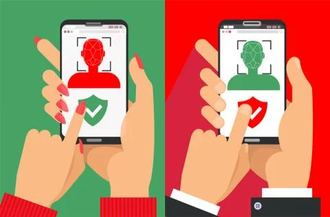 Face recognition and identification, concept. Face ID, face recognition syste Stock Illustration